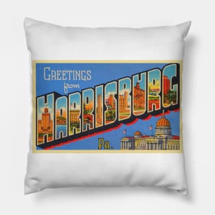 Greetings from Harrisburg Pennsylvania - Vintage Large Letter Postcard Pillow