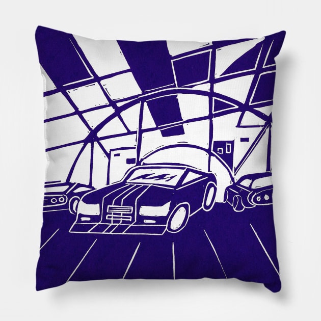 Rocket League inspired linocut Pillow by Maddybennettart