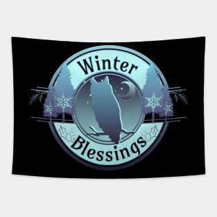 Winter Blessings Owl and Moon Badge Tapestry