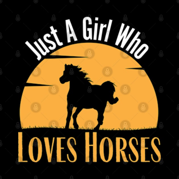 Just A Girl Who Loves Her Horse Retro Sunset Silhouette by Shopinno Shirts