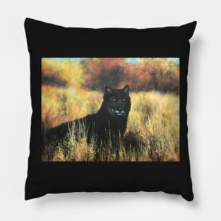 Black Wolf in Fields of Gold Pillow