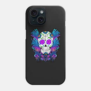 Blue Purple Floral Sugar Skull Day Of The Dead Phone Case