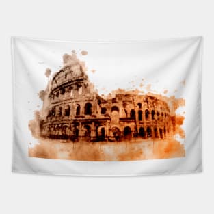 Rome Colosseum watercolor painting Tapestry