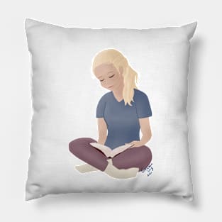 Blonde Girl Reading Pillow