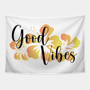 good vibes summer teeshirt yellow Tapestry