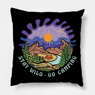 Vintage Retro Style Outdoor at Mountain Go Camping Stay Wild Pillow