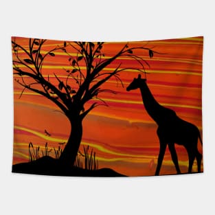 Sunset African Savannah Landscape - Original Acrylic Art Tapestry