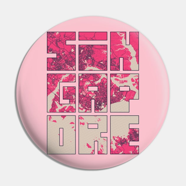 Singapore City Map Typography - Blossom Pin by deMAP Studio
