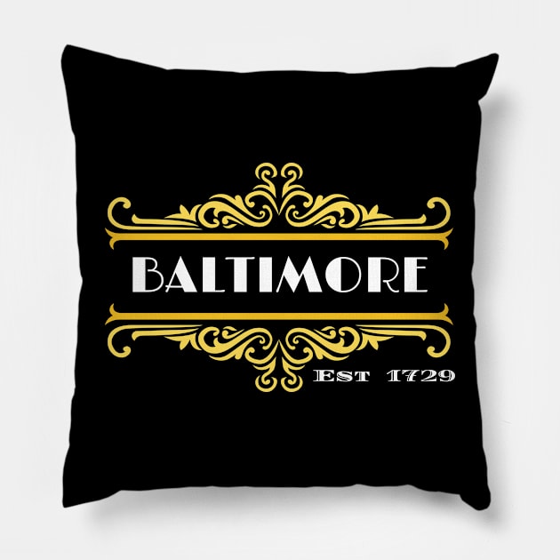 BALTIMORE EST 1729 GOLD FRAME DESIGN Pillow by The C.O.B. Store