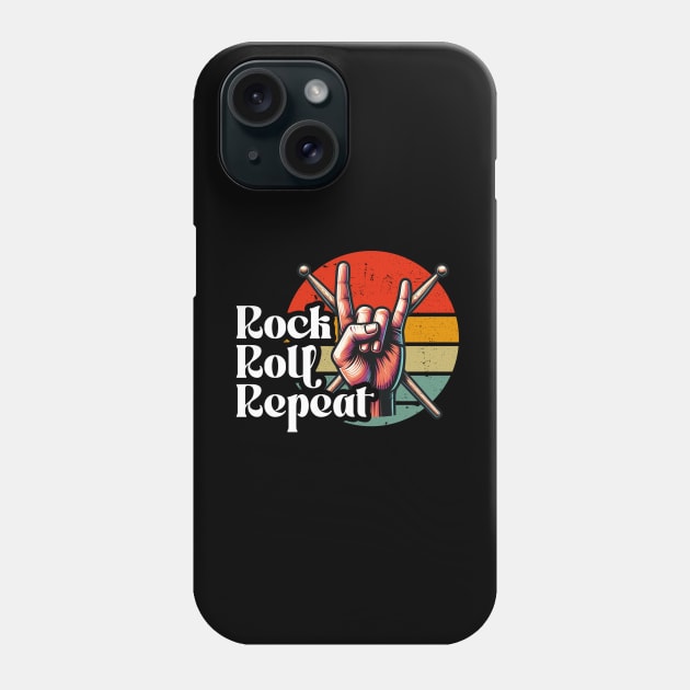 Rock Roll Repeat - Retro Drum Stick Art - Percussion Player Phone Case by Skull Riffs & Zombie Threads