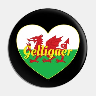 Gelligaer Wales UK Wales Flag Heart Pin