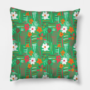 Minimal soft style floral and stripes green Pillow