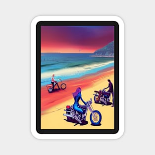 COOL GROUP MEET ON BEACH WITH MOTORCYCLES RETRO Magnet