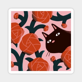 Cat and Roses Magnet