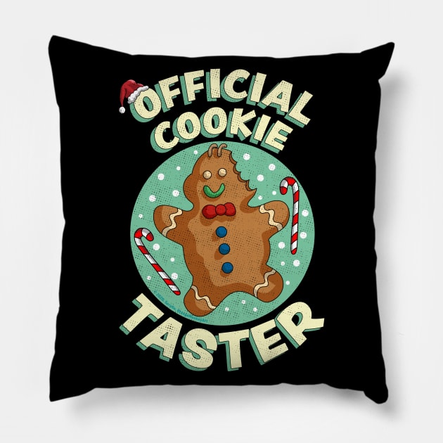 Official Cookie Taster Gingerbread Christmas Santa Pillow by OrangeMonkeyArt