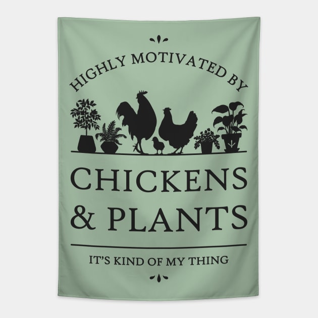 Highly Motivated by Chickens and Plants Tapestry by rycotokyo81