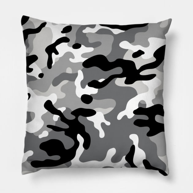 Camo Gray And Black Camo Print Pillow by teezeedy