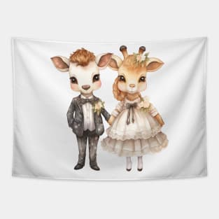 Giraffe Couple Gets Married Tapestry