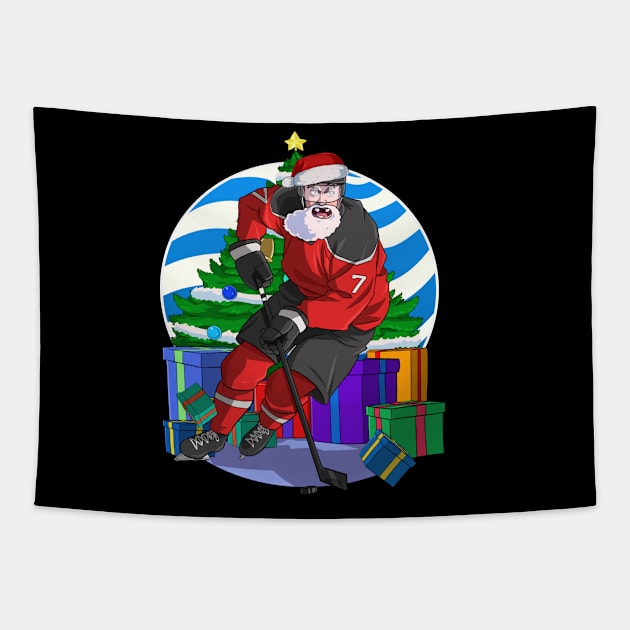 Ice Hockey Player Santa Christmas Tree Tapestry by Noseking