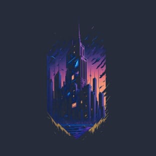 Cyberpunk Night City Digital Artwork T-Shirt