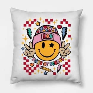 100 Days of School, Groovy 100 Days Of School, School 100th Day, Retro Teacher School.png Pillow