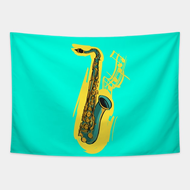 Saxy tee Tapestry by @akaluciarts