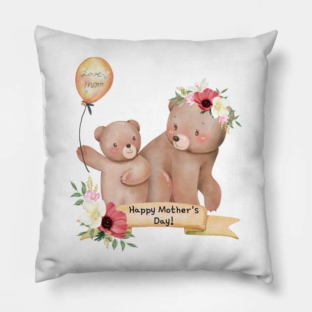 Love You Mom - Happy Mother's Day Bear Love Pillow by DaffodilArts