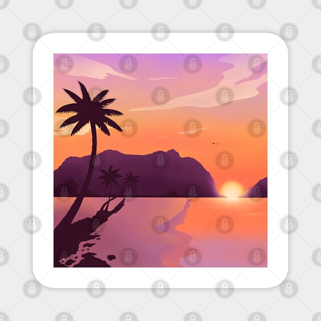 Sunset Beach Tropical Landscape Magnet by Trippycollage