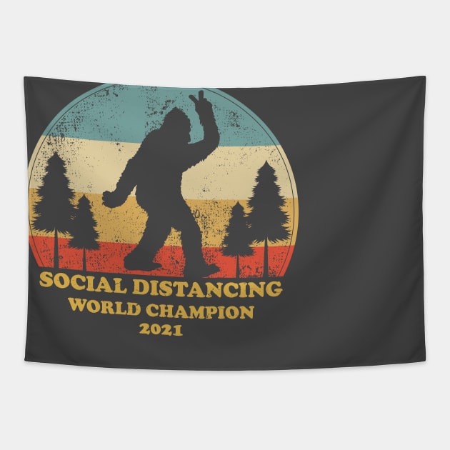 Bigfoot Social Distancing World Champion Tapestry by tee_merch