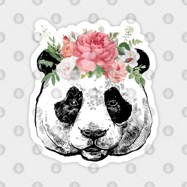 Panda Bear and Bouquet Pop Art Magnet by Katheryn's Studio