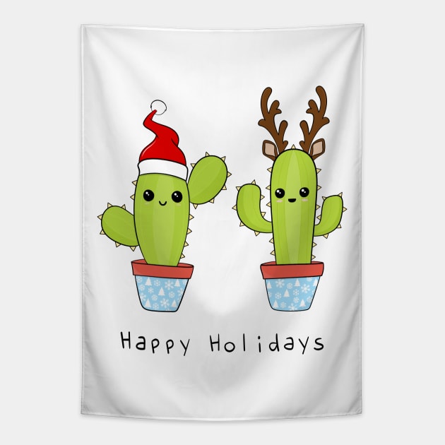 Santa And Reindeer Christmas Cacti Tapestry by ShutterStudios