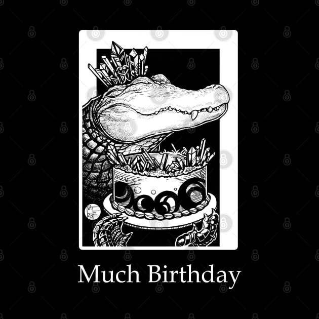 Alligator & Crystal Cake - Much Birthday - White Outlined Version by Nat Ewert Art