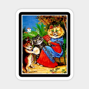 Cat with Kittens and Flowers : A Louis Wain abstract psychedelic Print Magnet