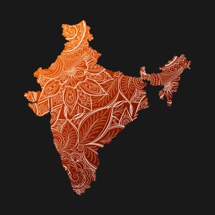 Colorful mandala art map of India with text in brown and orange T-Shirt