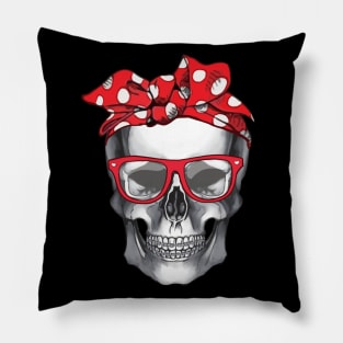 Skull human anatomy nerd red glasses tooth brace Pillow