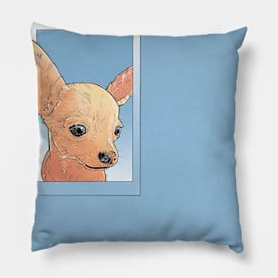 cute chihuahua art design in blue Pillow