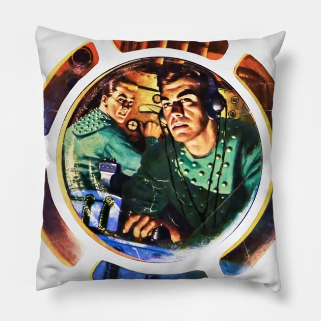 Pilots Crew Astronauts Cockpit Ship Space Rocket Stars Planets Aliens Science Fiction Comic Pillow by REVISTANGO