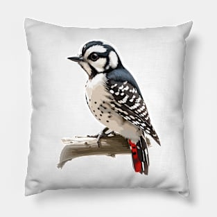 Downy Woodpecker Standing on Branch Pillow