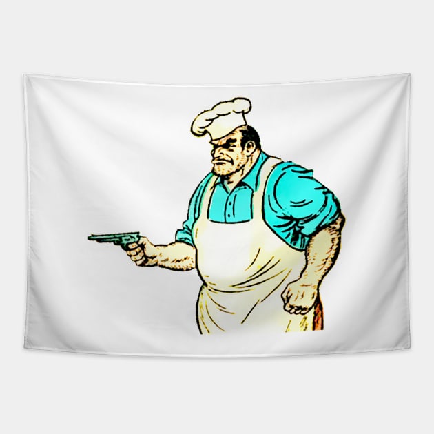 Cook armed with revolver Tapestry by Marccelus