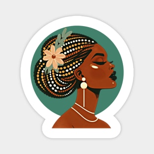 Mid century modern vintage art design of an African woman with braided hair. Magnet