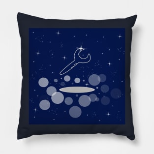 Wrench, tool, repair, work, illustration, night, light, shine, universe, cosmos, galaxy Pillow