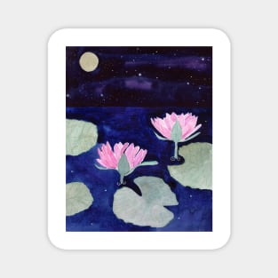Water Lilies at Night Watercolor Art Magnet