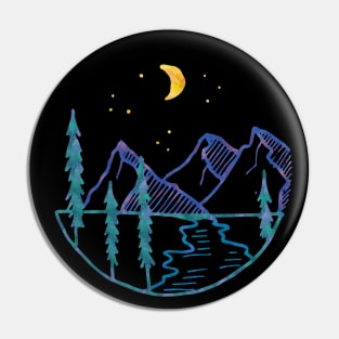 Nature outline art: Nighttime mountain scene in watercolors Pin