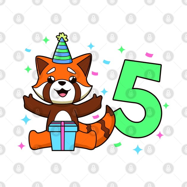 I am 5 with red panda - kids birthday 5 years old by Modern Medieval Design