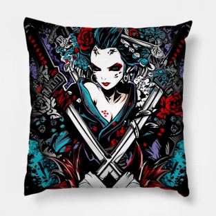 Geishas and Bushido, Eastern Culture Graphic T-shirt 02 Pillow