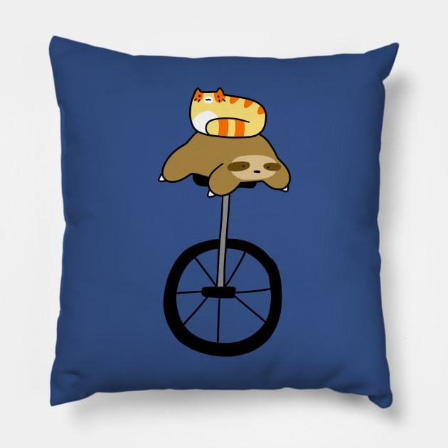 Unicycle Sloth and Tabby Pillow by saradaboru