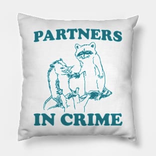 Partners In Crime, Cartoon Meme Top, Raccoon opossum Vintage Cartoon Pillow