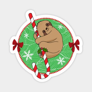 Christmas Cute Sloth and Candy Cane Magnet