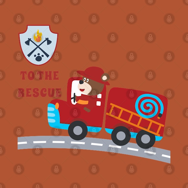 Fire rescue car with funny firefighter by KIDS APPAREL