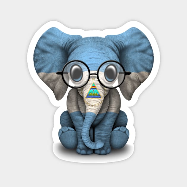 Baby Elephant with Glasses and Nicaraguan Flag Magnet by jeffbartels